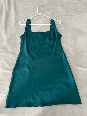 Wilfred Teal Satin Square-Neck Mini Dress